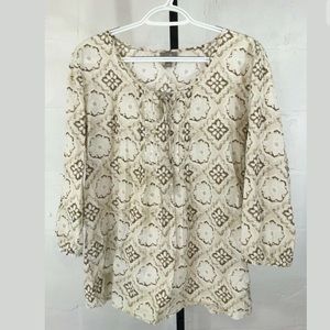 J Jill Pleated Front Peasant Blouse Cream Tassels